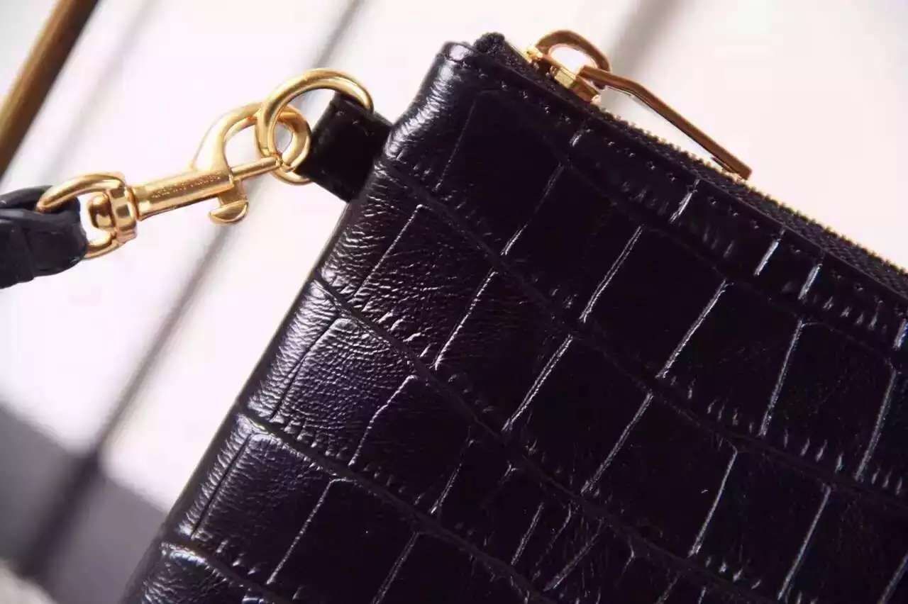 2016 New Saint Laurent Bag Cheap Sale-Saint Laurent Classic Clutch in Black Crocodile Embossed Leather with Gold "YSL" - Click Image to Close