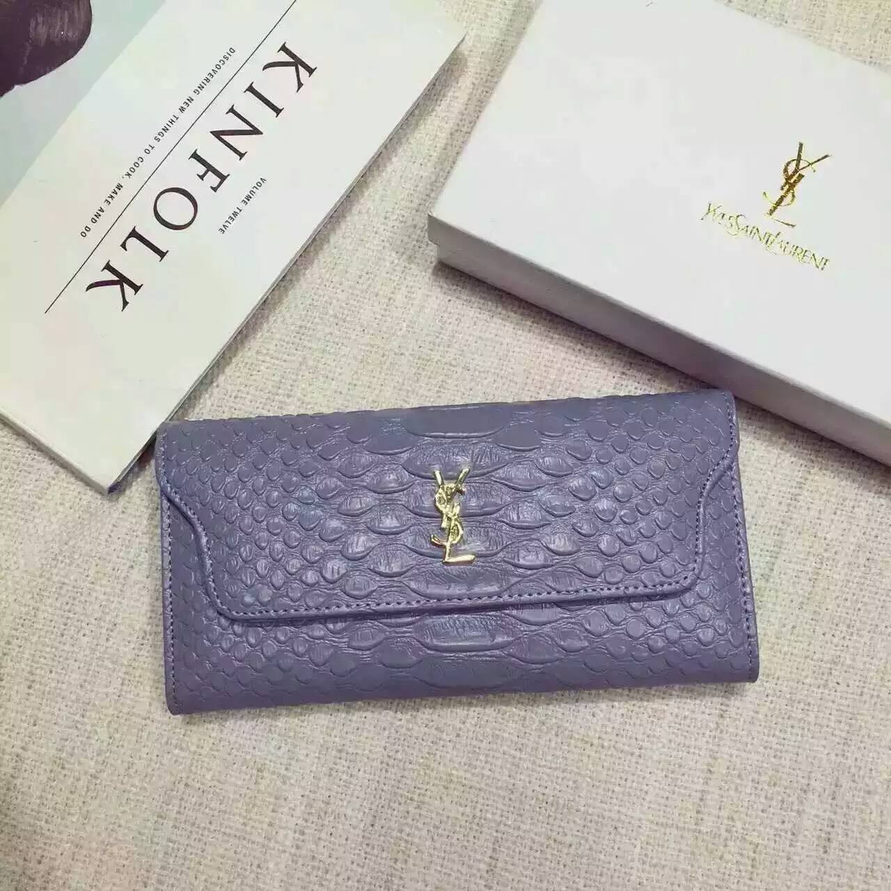 Limited Edition!2016 New Saint Laurent Small Leather Goods Cheap Sale-Saint Laurent Clutch in Light Blue Python Embossed Leather