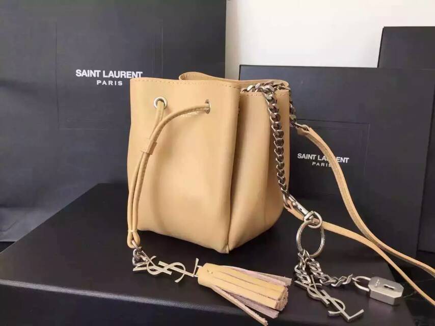 2015 New Saint Laurent Bag Cheap Sale-Saint Laurent Small Emmanuelle Bucket Bag in Apricot Leather