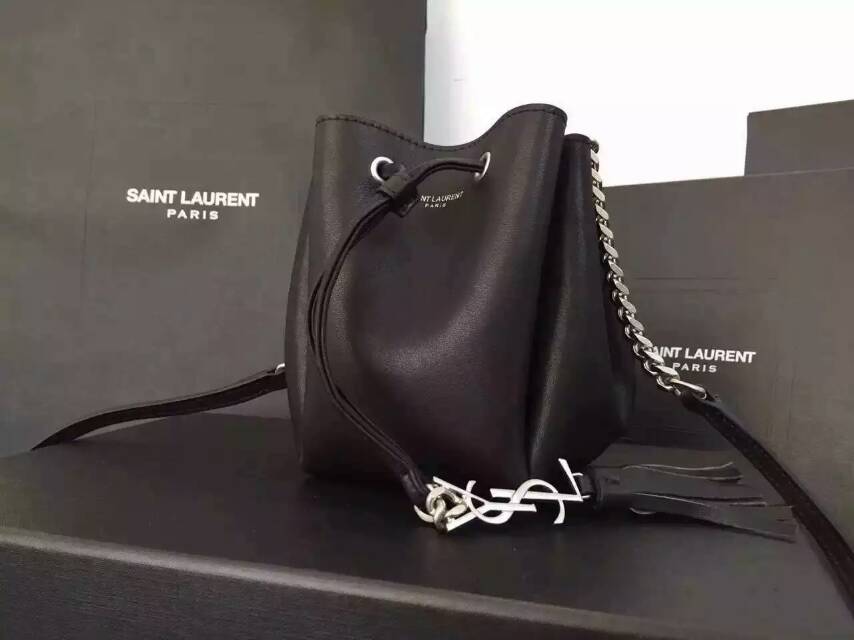 2015 New Saint Laurent Bag Cheap Sale-Saint Laurent Small Emmanuelle Bucket Bag in Black Leather
