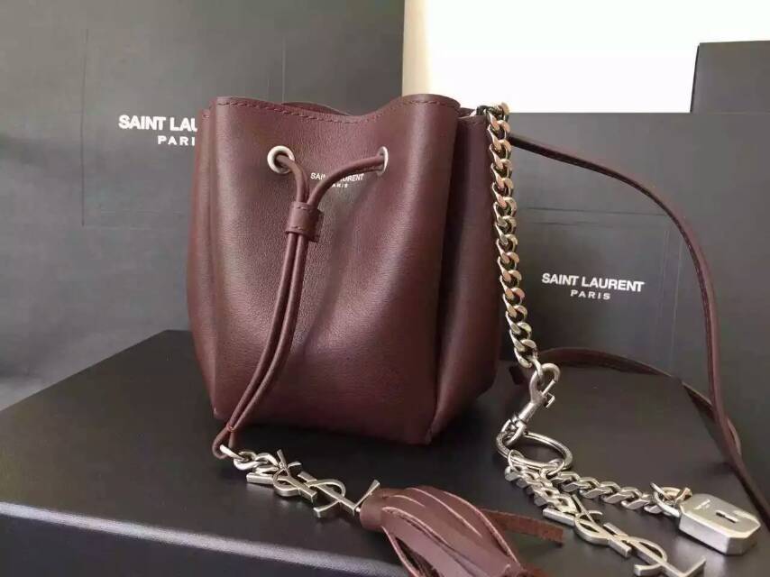 2015 New Saint Laurent Bag Cheap Sale-Saint Laurent Small Emmanuelle Bucket Bag in Burgundy Leather
