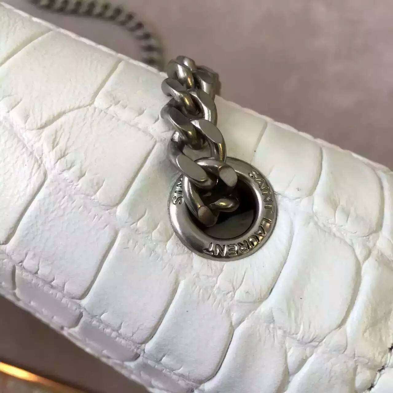 S/S 2016 New Saint Laurent Bag Cheap Sale-Saint Laurent Medium Monogram Satchel in Dove White Crocodile Embossed Leather - Click Image to Close