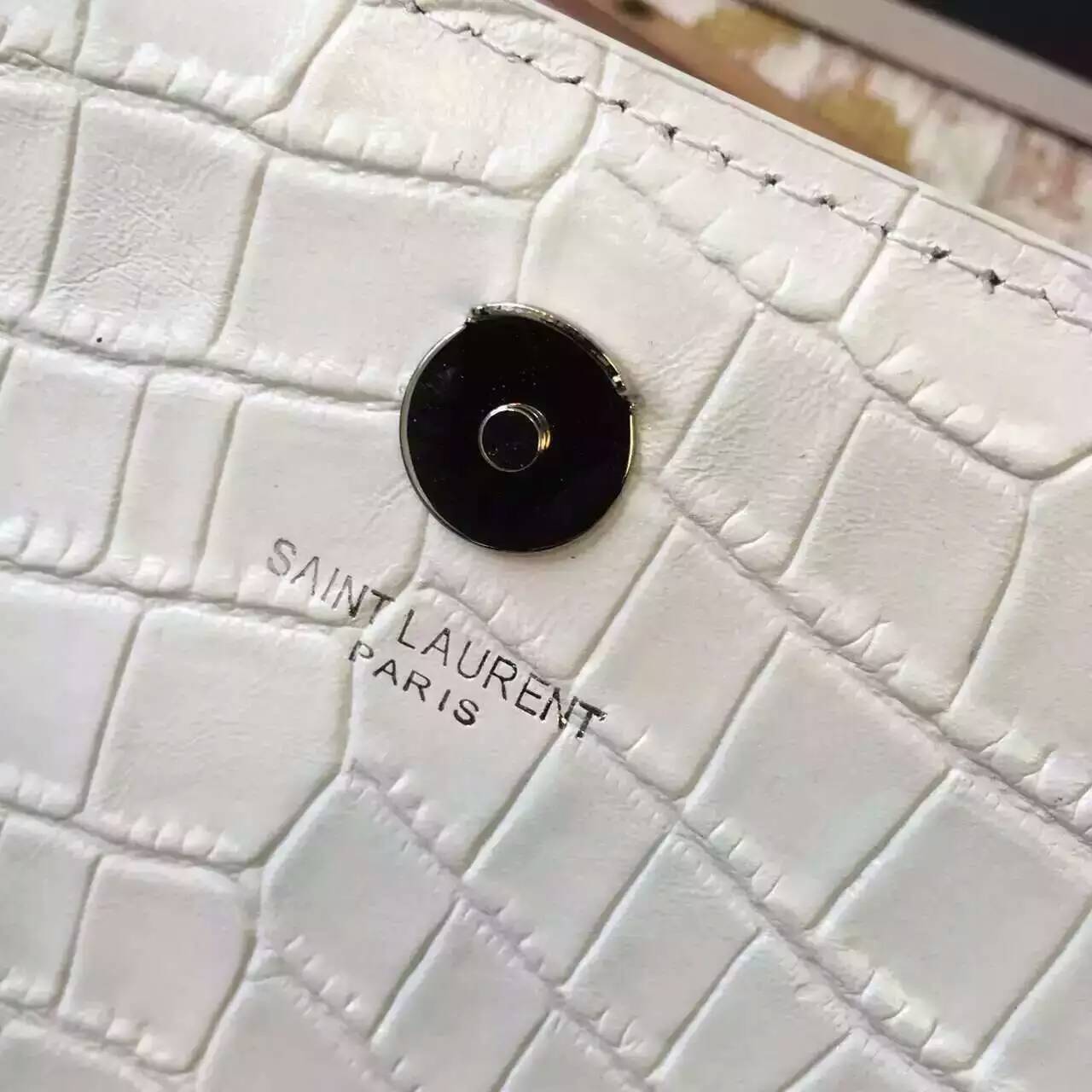 S/S 2016 New Saint Laurent Bag Cheap Sale-Saint Laurent Kate Monogram Satchel in Dove White Crocodile Embossed Leather - Click Image to Close