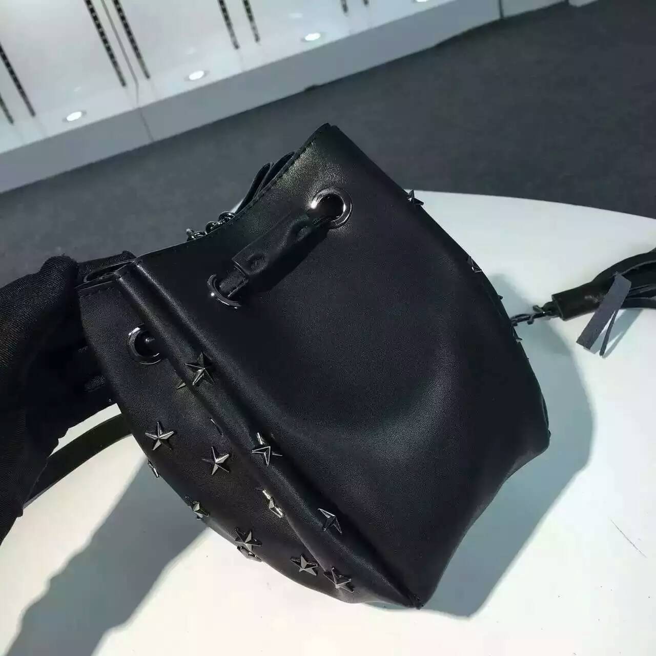 Limited Edition!2016 New Saint Laurent Bag Cheap Sale-Saint Laurent Medium Emmanuelle Bucket Bag in Black Leather with Stars - Click Image to Close