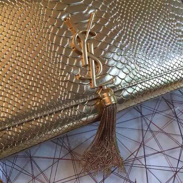 2016 Saint Laurent Bags Cheap Sale-Saint Laurent Medium Classic Tassel Satchel in Gold Python Embossed Leather YLTSPE-GSM - Click Image to Close