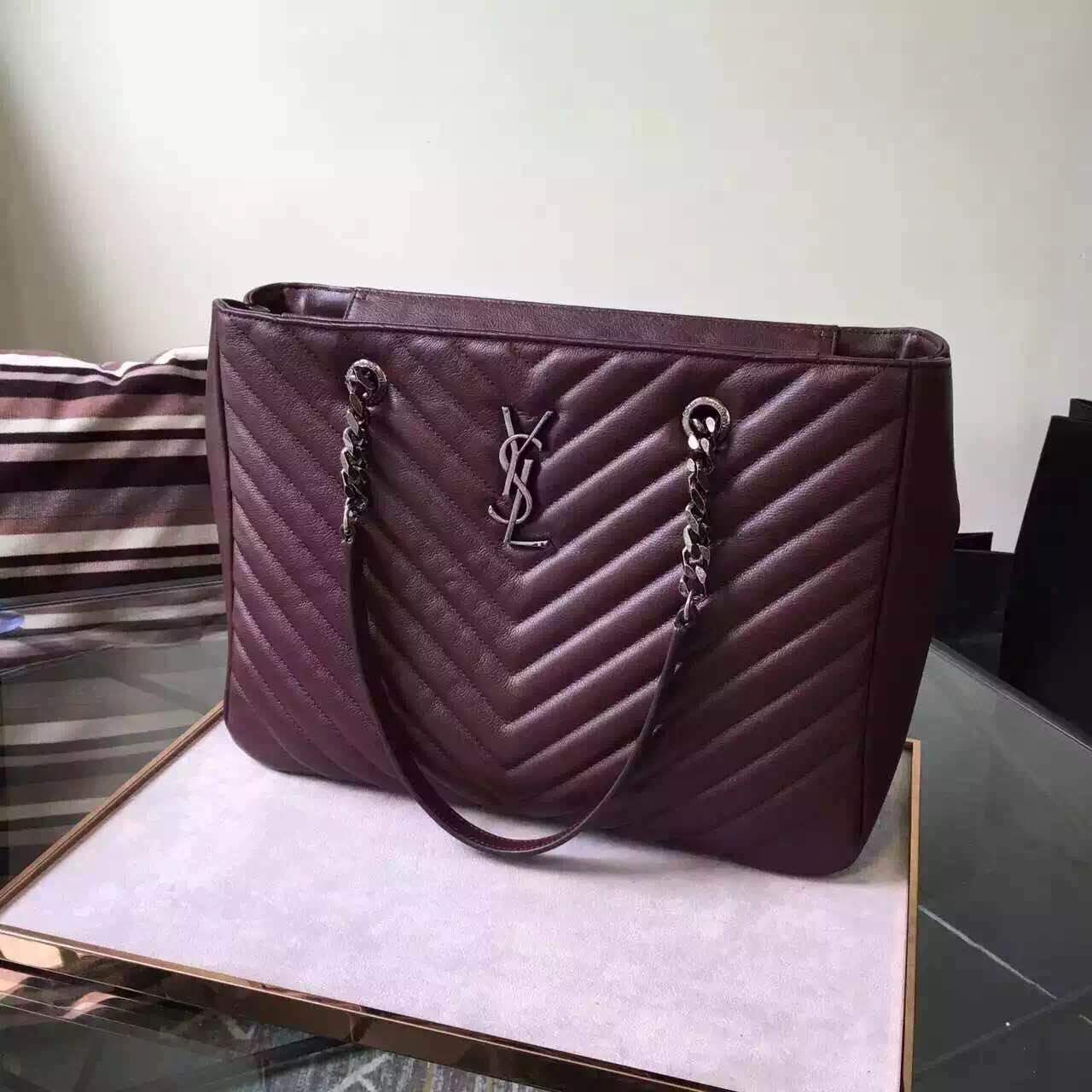 New Arrival!2016 Cheap YSL Out Sale with Free Shipping-Saint Laurent Classic Monogram Shopping Bag in Bordeaux MATELASSÉ Leather