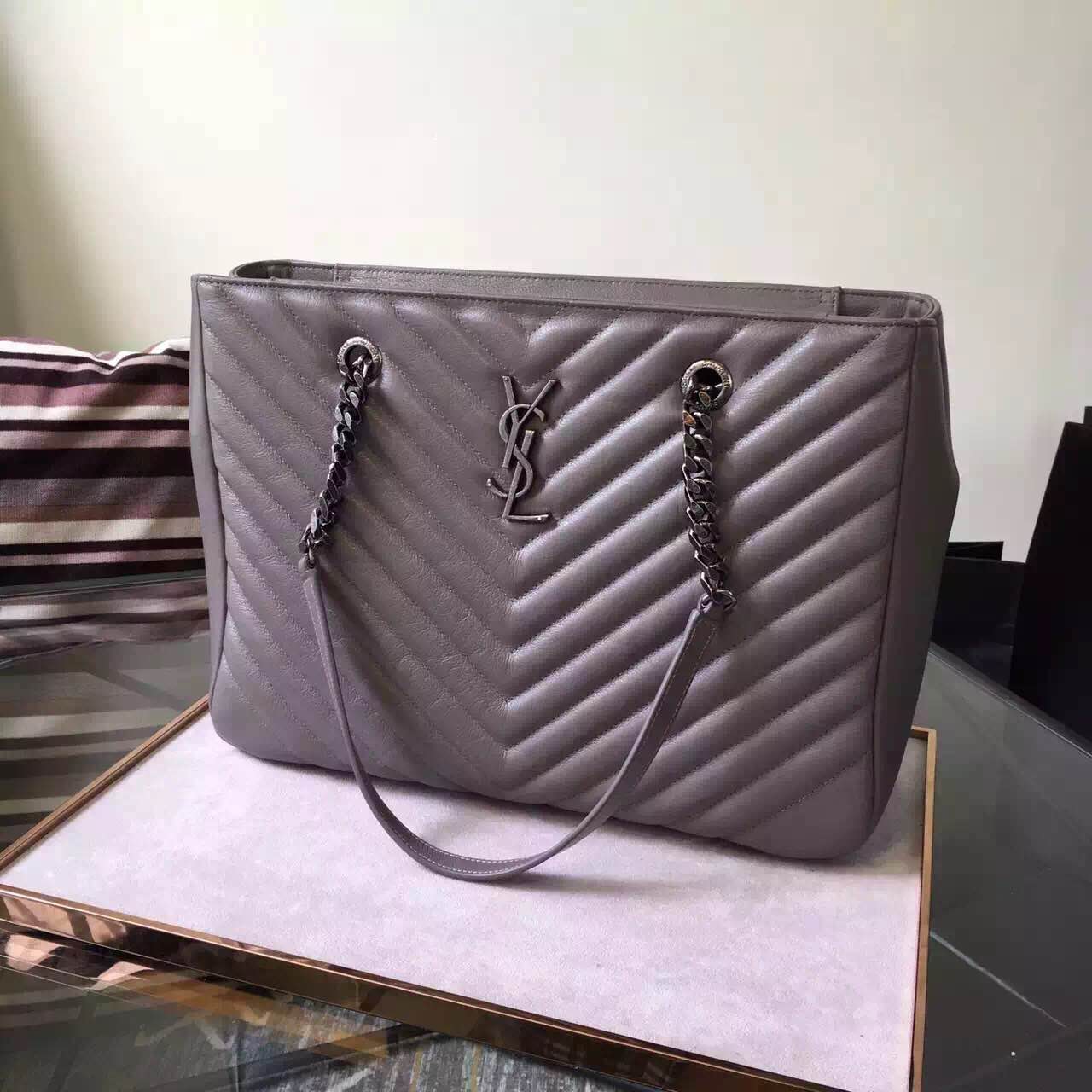 New Arrival!2016 Cheap YSL Out Sale with Free Shipping-Saint Laurent Classic Monogram Shopping Bag in Marble MATELASSE Leather