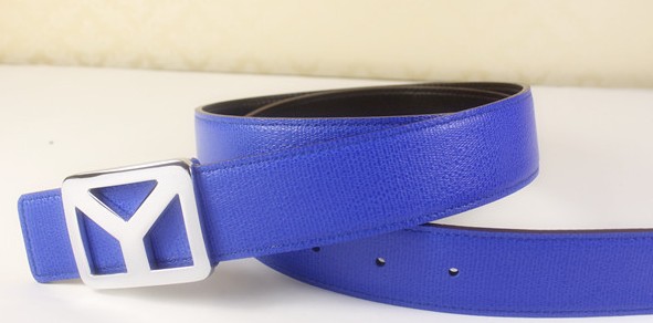 2013 new YSL belt in blue with silver Y buckle,Ysl belt outlet