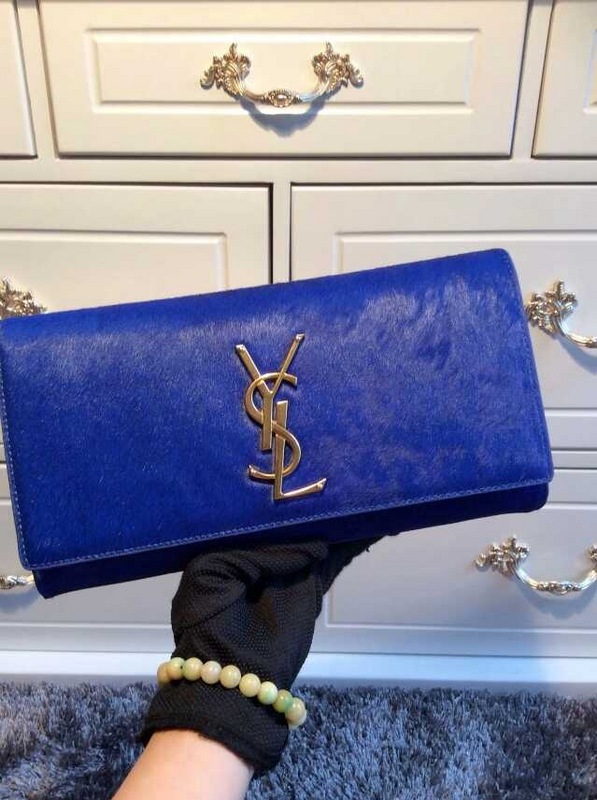 2015 New Saint Laurent Bag Cheap Sale- YSL PONY LEATHER CLUTCH IN BLUE - Click Image to Close