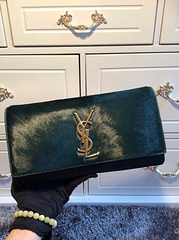 2015 New Saint Laurent Bag Cheap Sale- YSL PONY LEATHER CLUTCH IN GREEN