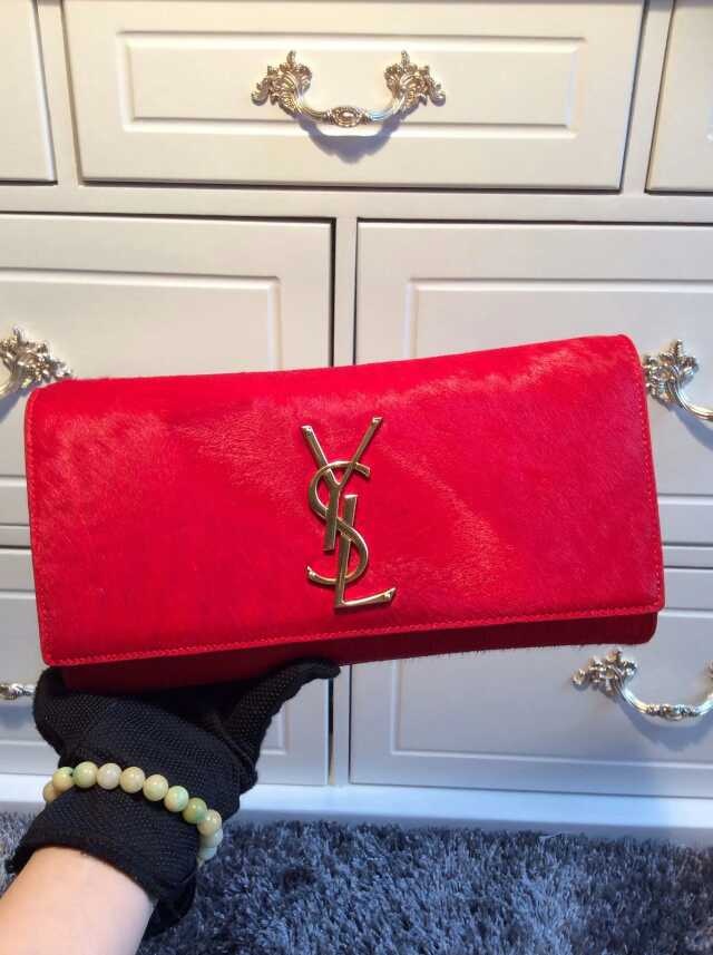 2015 New Saint Laurent Bag Cheap Sale- YSL PONY LEATHER CLUTCH IN RED - Click Image to Close