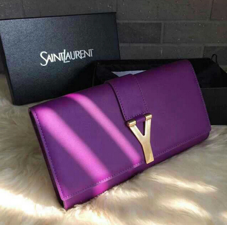 2015 New Saint Laurent Bag on Hot Sale-Saint Laurent Classic Y Clutch in Purple Leather