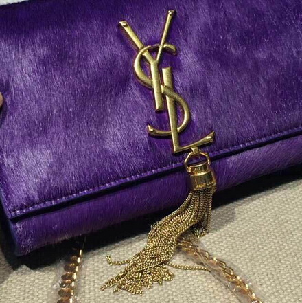 2015 New Saint Laurent Bag Cheap Sale- YSL Horsehair Metallic Tassel Chain Bag in Purple - Click Image to Close