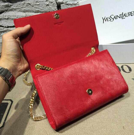 2015 New Saint Laurent Bag Cheap Sale- YSL Horsehair Metallic Tassel Chain Bag in Red - Click Image to Close