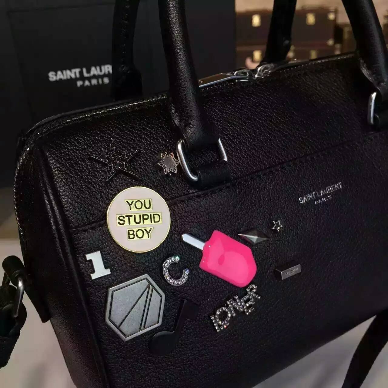 Limited Edition!2015 New Saint Laurent Bag Cheap Sale-Saint Laurent Monogram Cabas Bag in Black Grained Calfskin Leather - Click Image to Close