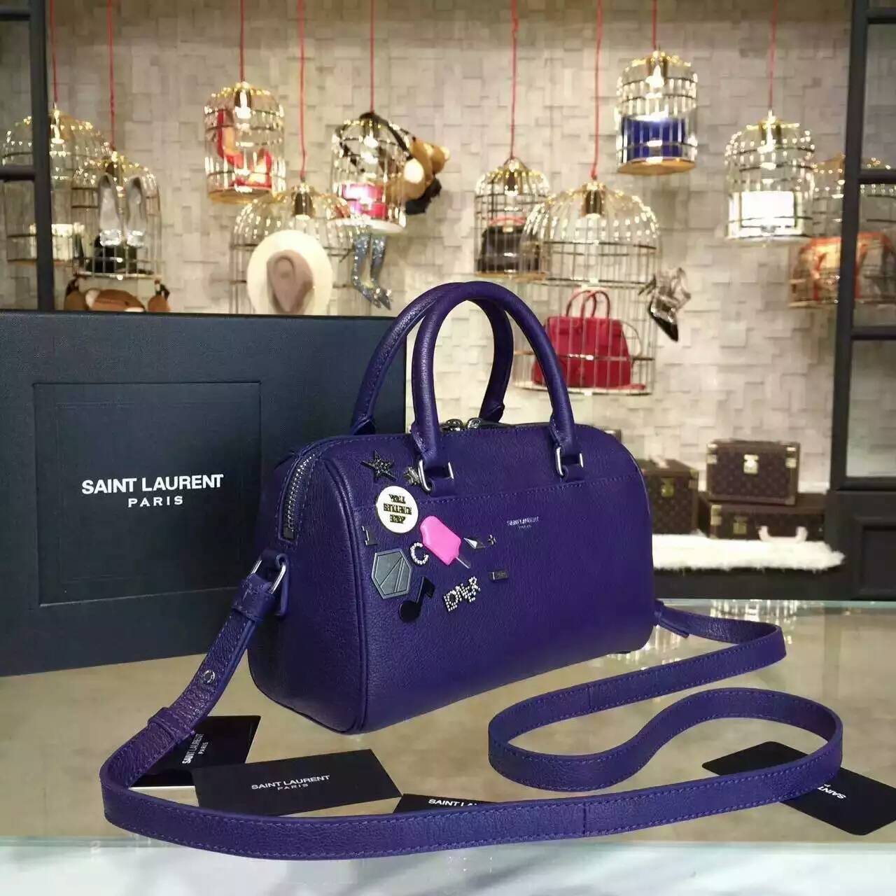 Limited Edition!2015 New Saint Laurent Bag Cheap Sale-Saint Laurent Monogram Cabas Bag in Blue Grained Calfskin Leather - Click Image to Close