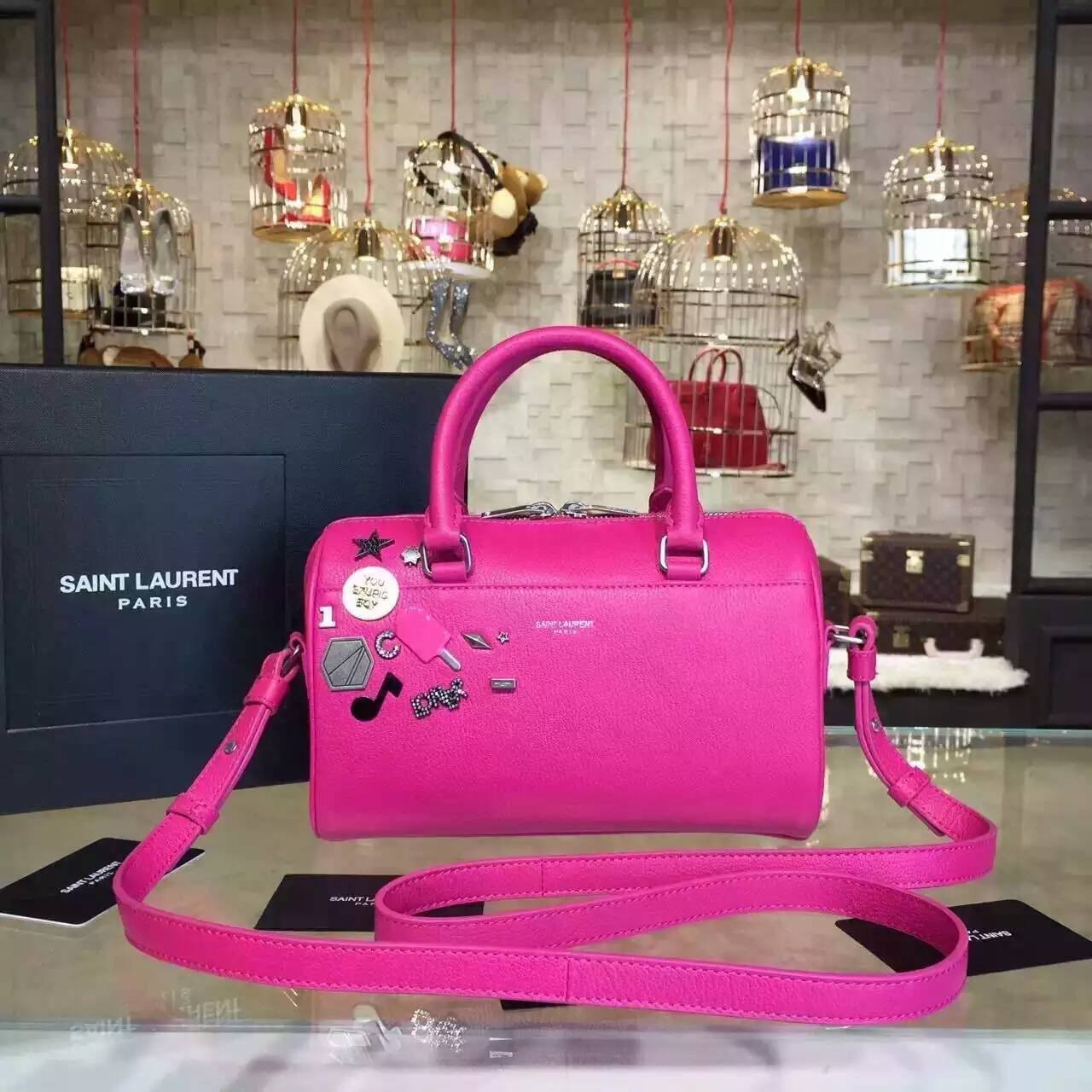 Limited Edition!2015 New Saint Laurent Bag Cheap Sale-Saint Laurent Monogram Cabas Bag in Rose Grained Calfskin Leather