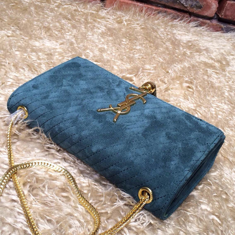 2015 New Saint Laurent Bag Cheap Sale- YSL Chain Bag in Green Nubuck Leather YSL12117 - Click Image to Close