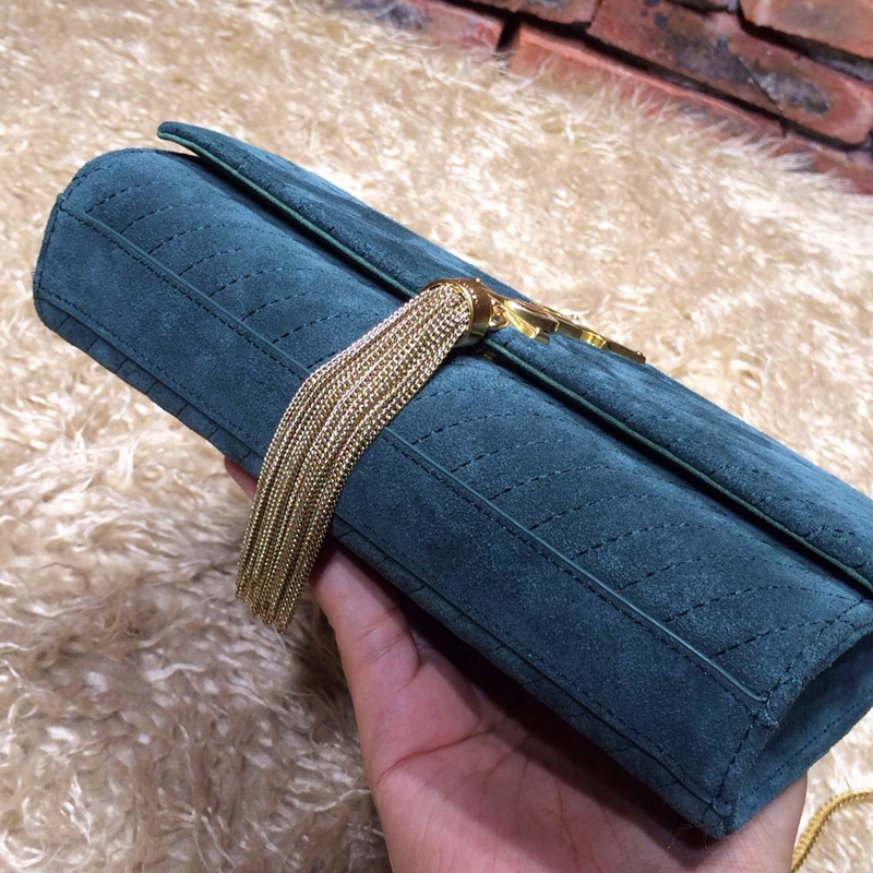 2015 New Saint Laurent Bag Cheap Sale- YSL Chain Bag in Green Nubuck Leather YSL12117 - Click Image to Close