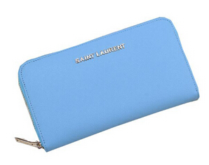 Hot Sale!2015 New Saint Laurent Bag Outlet- YSL Saffiano Leather Zippy Wallet 340841 Light Blue