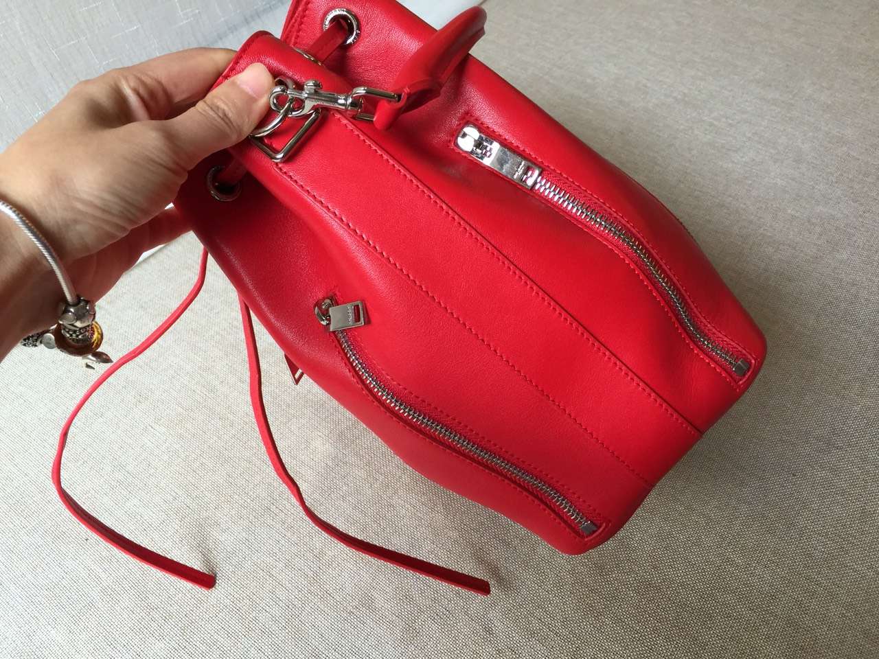 2016 New Saint Laurent Bag Cheap Sale-Saint Laurent Medium Emmanuelle Bucket Bag in Cherry Leather With Zips - Click Image to Close