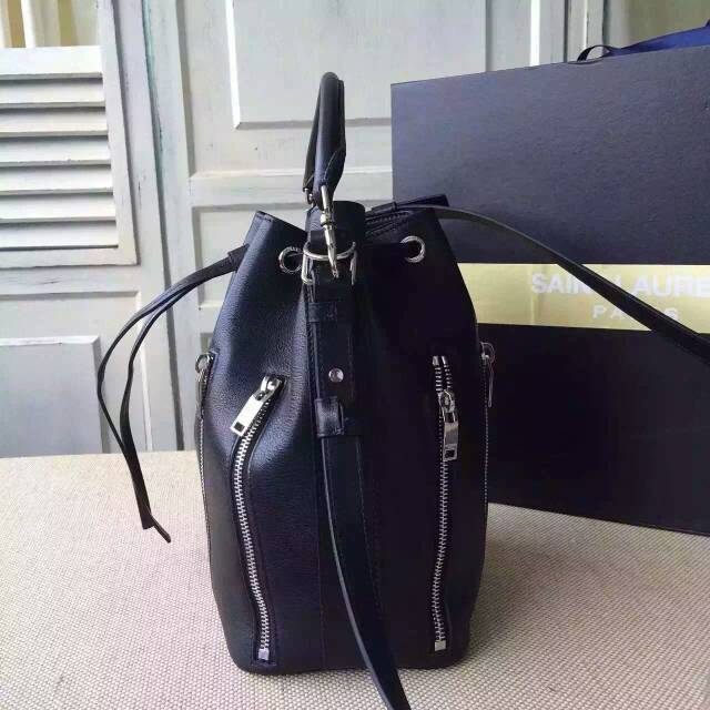 2015 New Saint Laurent Bag Cheap Sale-Saint Laurent Medium Emmanuelle Bucket Bag in Black Leather With Zips - Click Image to Close