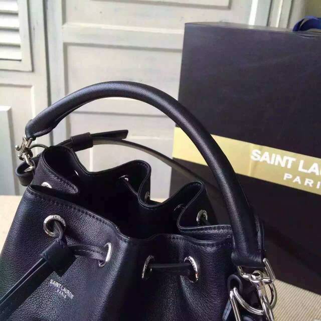 2015 New Saint Laurent Bag Cheap Sale-Saint Laurent Small Emmanuelle Bucket Bag in Black Leather With Zips - Click Image to Close