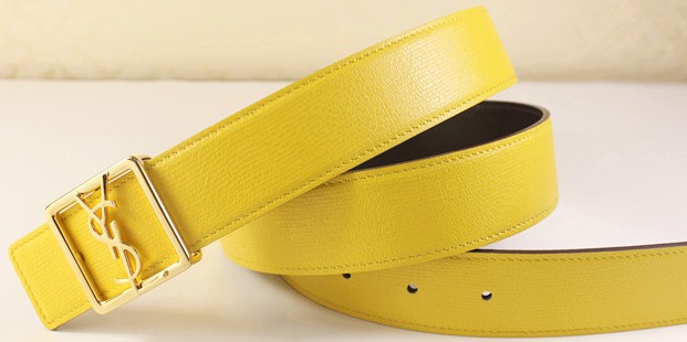 2013 Cheap YSL Leather belt in yellow with gold buckle,Discount Ysl belt on sale