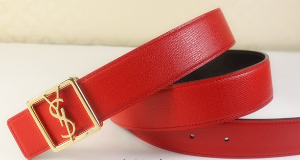 2013 Cheap YSL Leather belt in red with gold buckle,Discount Ysl belt on sale