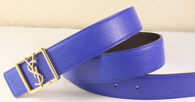 2013 Cheap YSL Leather belt in blue with gold buckle,Discount Ysl belt on sale