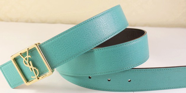2013 Cheap YSL Leather belt in lake blue with gold buckle,Discount Ysl belt on sale