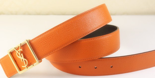 2013 Cheap YSL Leather belt in papapya with gold buckle,Discount Ysl belt on sale