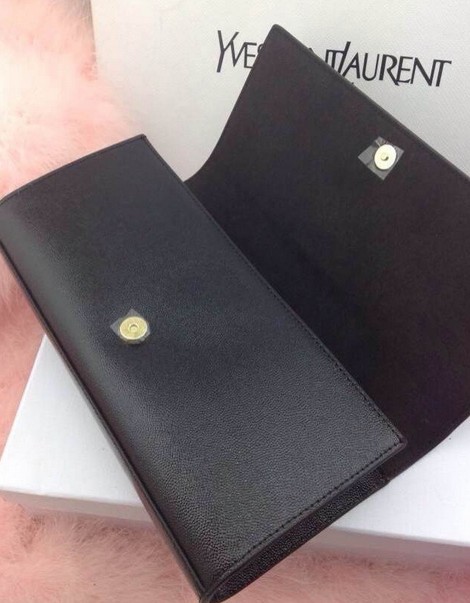 -Classic Saint Laurent Clutch in Black Leather - Click Image to Close