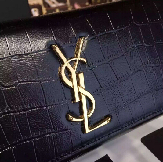 YSL Spring 2016 Collection Outlet-Saint Laurent Classic Monogram Clutch in Black Crocodile Embossed Leather with Gold "YSL" - Click Image to Close