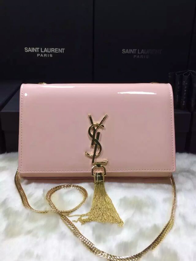 2015 New Saint Laurent Bag Cheap Sale-Classic Monogram Saint Laurent Tassel Satchel in Blossom Pink Patent Leather