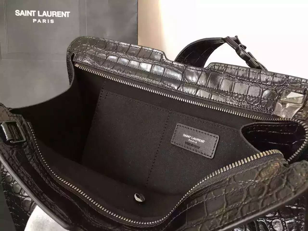 S/S 2016 New Saint Laurent Bag Cheap Sale-Saint Laurent Small Monogram Cabas Bag in Black Crocodile Embossed Leather - Click Image to Close