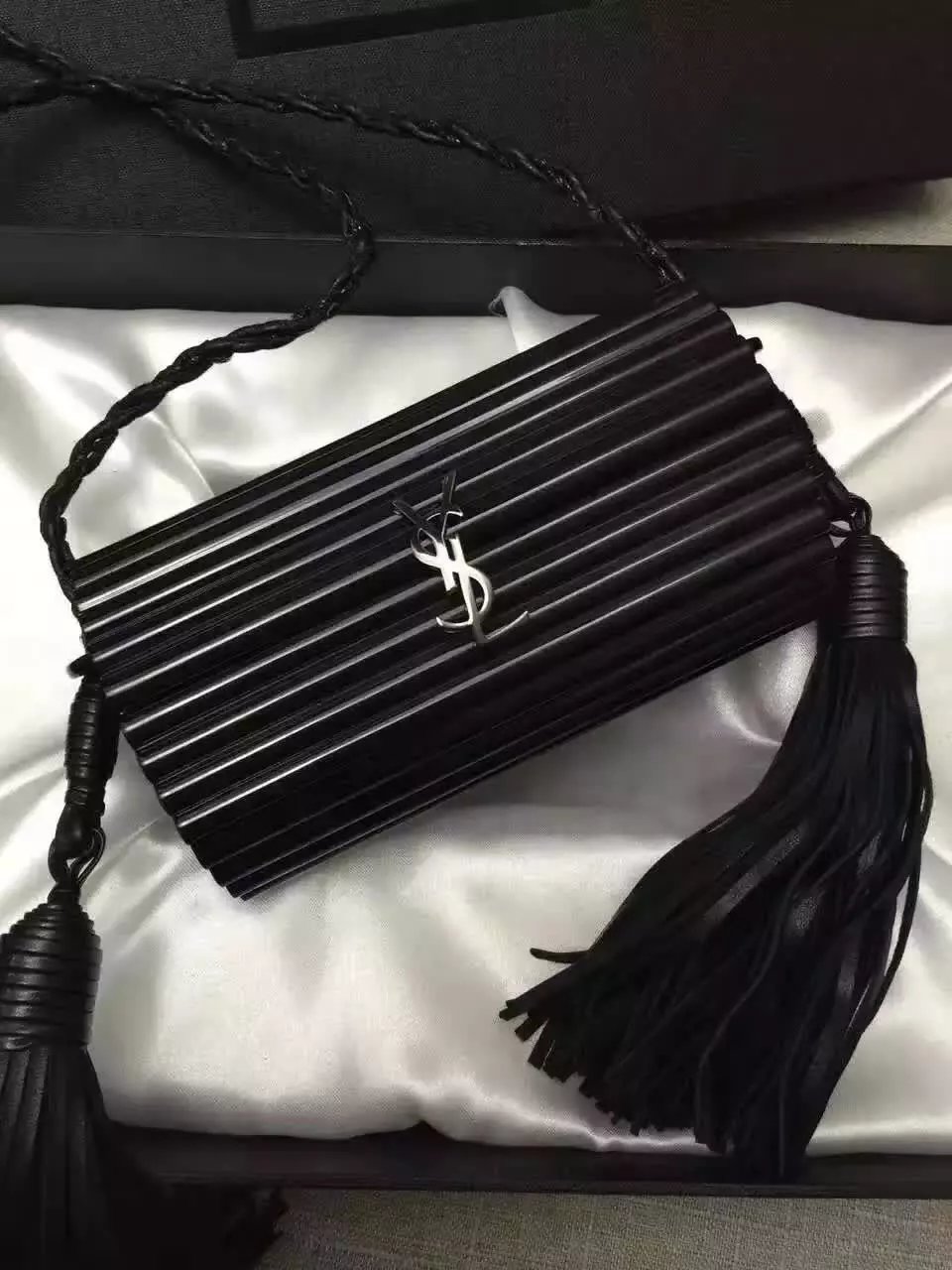 Limited Edition!2016 Cheap YSL Out Sale with Free Shipping-Saint Laurent Opium Minaudiere Bag in Black Plexiglas and Black Leather - Click Image to Close