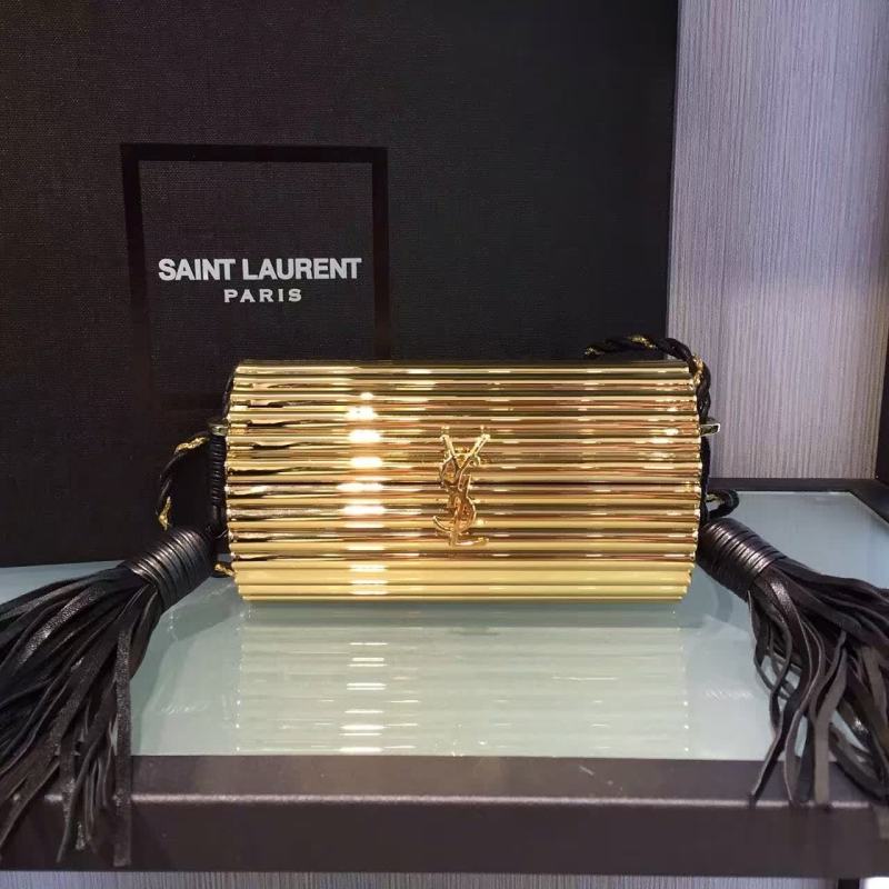 Limited Edition!2016 Cheap YSL Out Sale with Free Shipping-Saint Laurent Opium Minaudiere Bag in Gold Plexiglas and Black Leather
