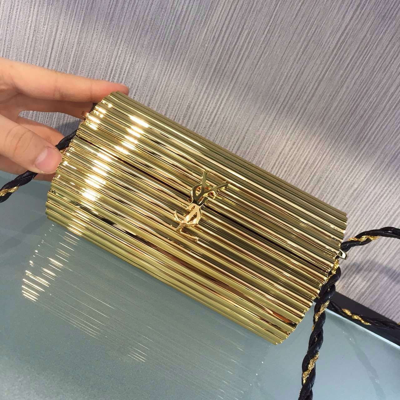 Limited Edition!2016 Cheap YSL Out Sale with Free Shipping-Saint Laurent Opium Minaudiere Bag in Gold Plexiglas and Black Leather - Click Image to Close