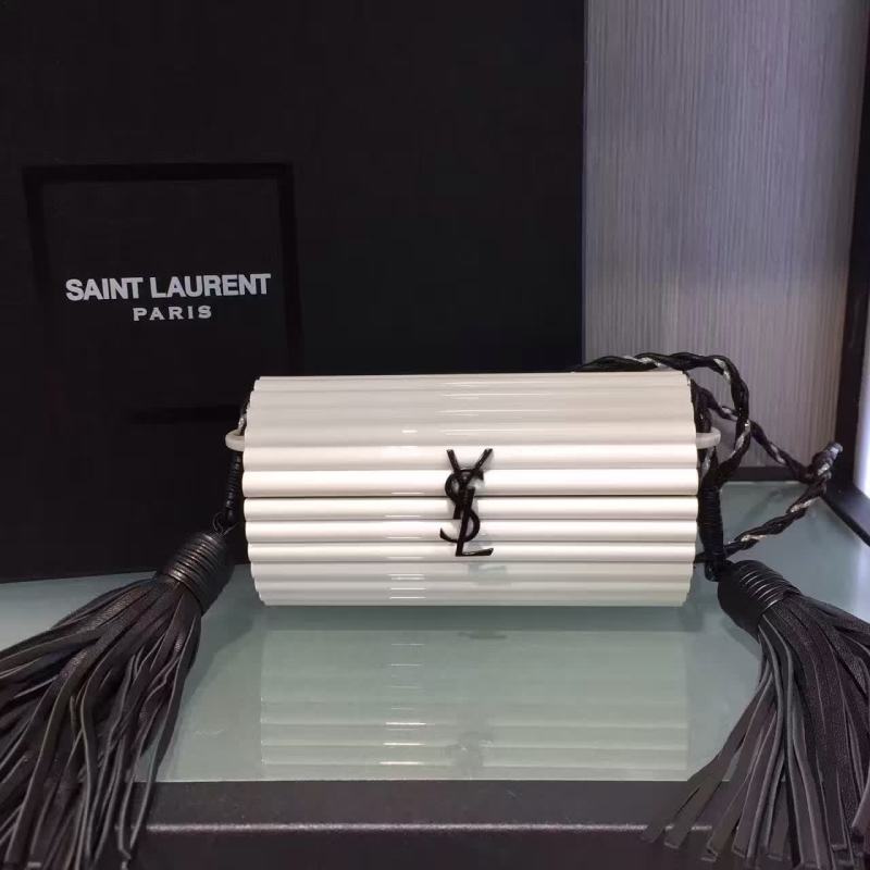 Limited Edition!2016 Cheap YSL Out Sale with Free Shipping-Saint Laurent Opium Minaudiere Bag in White Plexiglas and Black Leather