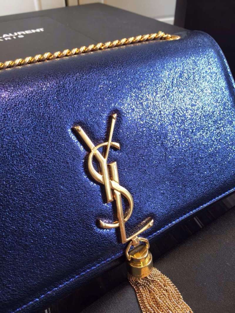 2016 Saint Laurent Bags Cheap Sale-Saint Laurent Classic Tassel Satchel in Blue Metallic Leather - Click Image to Close