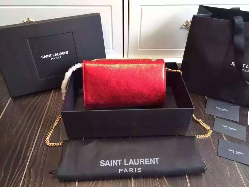 2016 Saint Laurent Bags Cheap Sale-Saint Laurent Classic Tassel Satchel in Cherry Metallic Leather - Click Image to Close