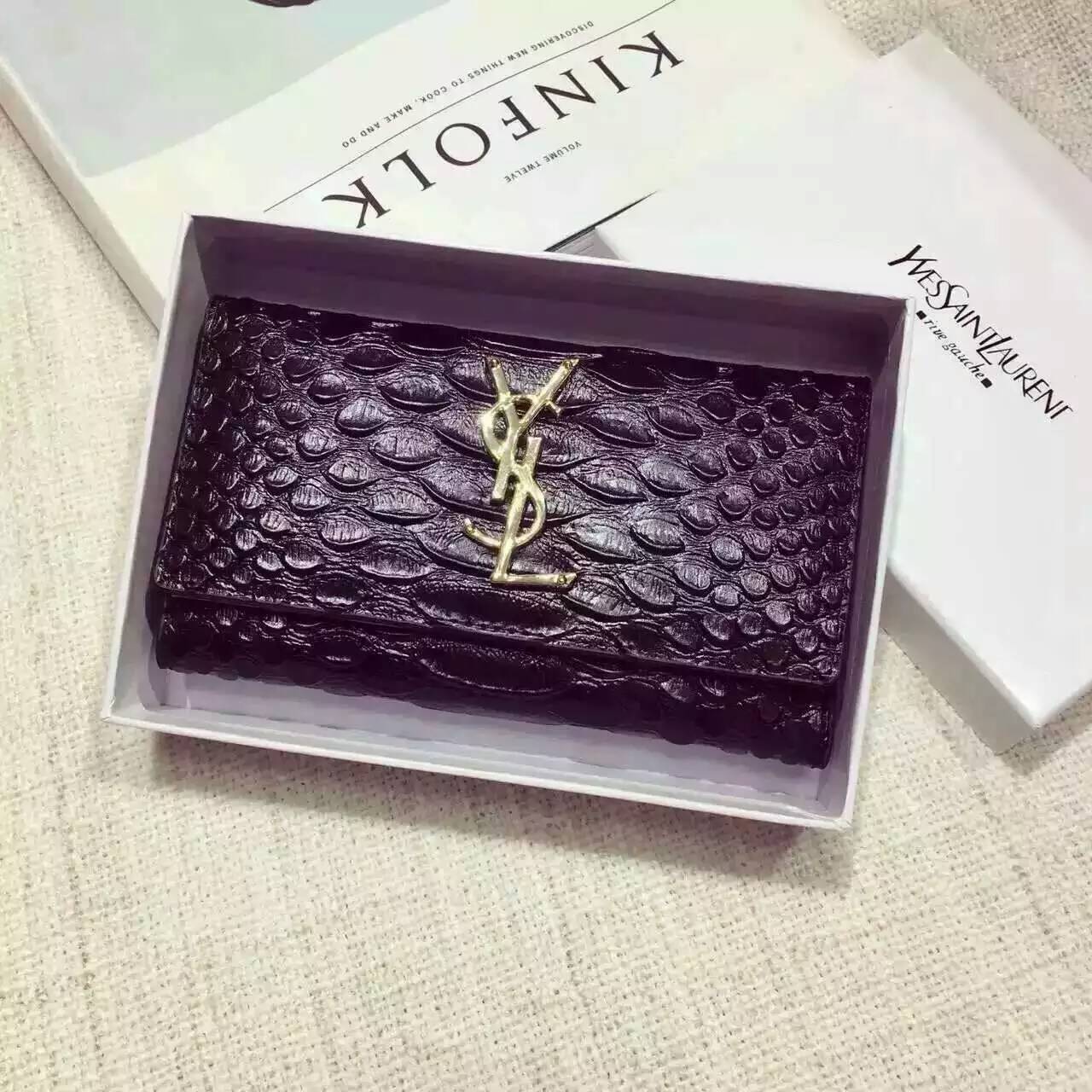 Limited Edition!2016 New Saint Laurent Small Leather Goods Cheap Sale-Saint Laurent Wallet in Black Python Embossed Leather