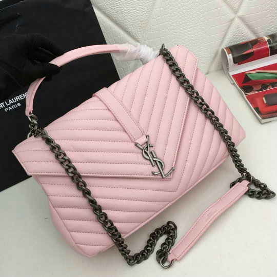 Saint Laurent Classic Large COLLEGE MONOGRAM Bag in Pink MATELASSE Leather