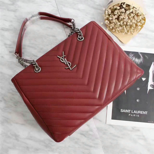 New Arrival!2016 Cheap YSL Out Sale with Free Shipping-Saint Laurent Classic Monogram Shopping Bag in Burgundy MATELASSE Leather