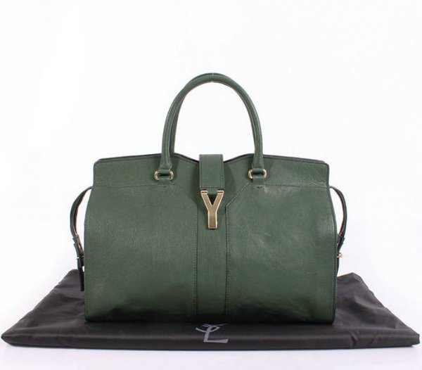 YSL Cabas 2012-Yves Saint Laurent Cabas Chyc In Green Leather Women's Top Handle Bag 26380