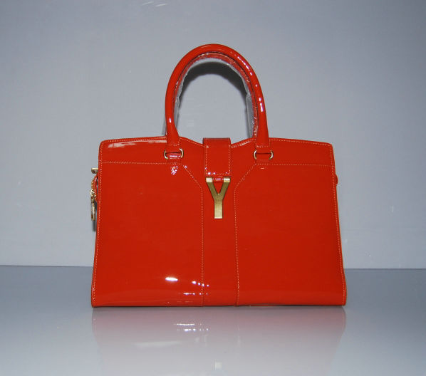 YSL Cabas 2012-Yves Saint Laurent Cabas Chyc In Orange Patent Leather Women's Top Handle Bag 110114