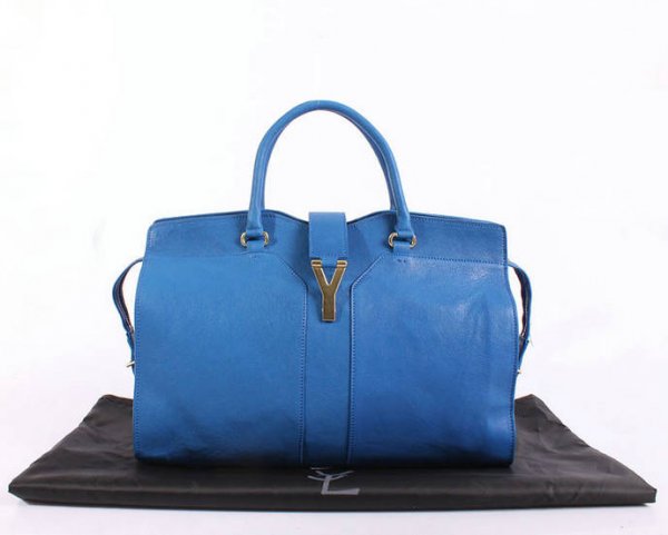 YSL Cabas 2012-Yves Saint Laurent Cabas Chyc In Blue Leather Women's Top Handle Bag 26376