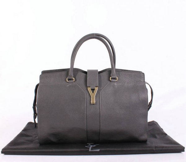 YSL Cabas 2012-Yves Saint Laurent Cabas Chyc In Gray Leather Women's Top Handle Bag 26383