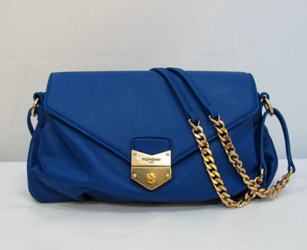 Ysl Dandy Flap Bag In Blue Textured Leather99982